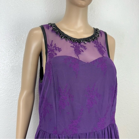 Kensie purple Dress Lace Overlay Fit & Flare Party Whimsigoth Fairy Goth sheer L - Picture 2 of 16